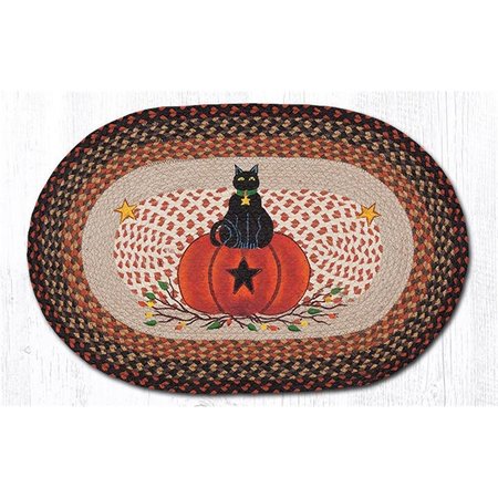 H2H 20 x 30 in. Black Cat Pumpkin Printed Oval Patch Rug H22548587